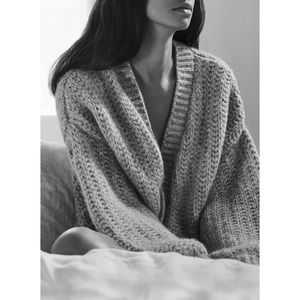 Grey Alpaca Oversized Knit Cardigan